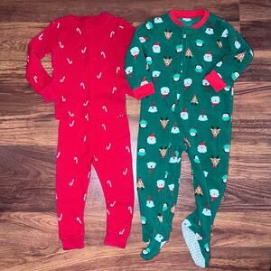 Carters Christmas Pajamas Pjs 2 Piece Set and Fleece Footies